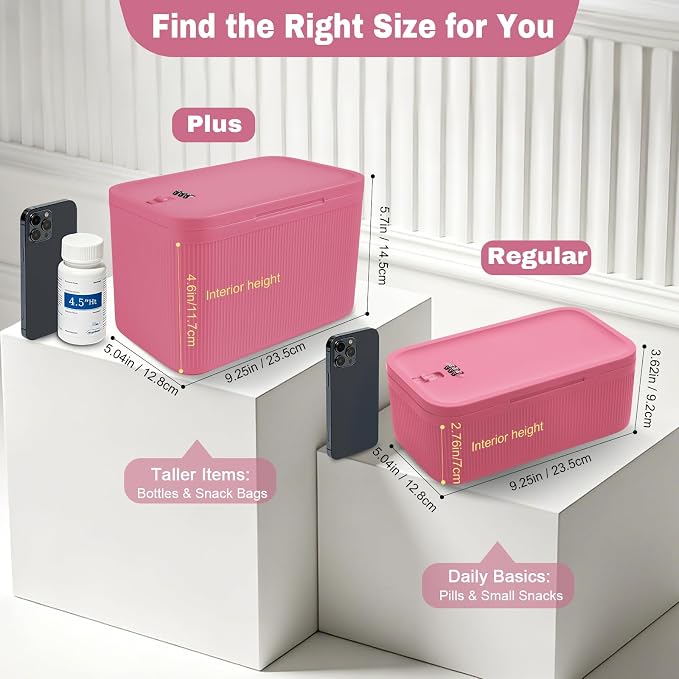 Small Lock Box,lockable storage box for medication, medicine lock box PLUS Size, refrigeration bin container with Combination Code, lock box for home office phone travel