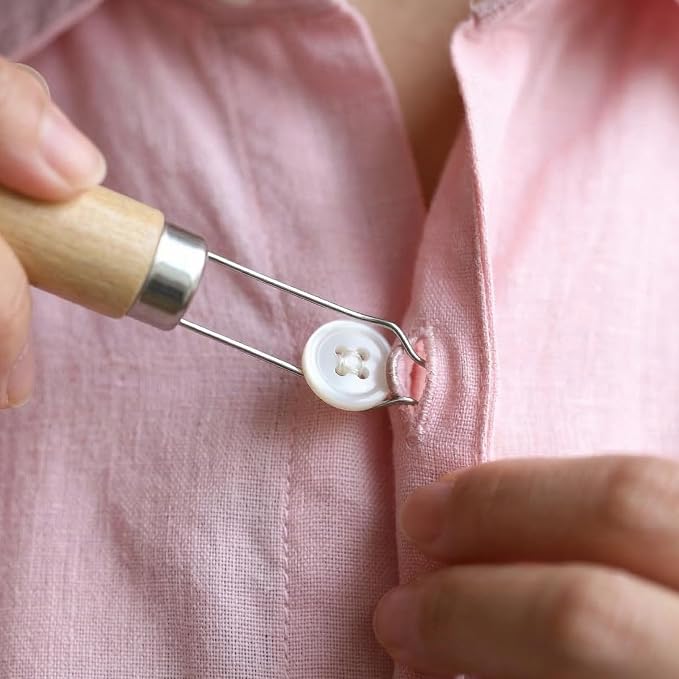 3 Pcs Wooden Button Hook and Zipper Pull with Easy-Grip Handle | Button Helper Wood Button Assist Tool for Shirts,Coats,Dresses,Ideal Button Aids for Arthritis & Limited Dexterity