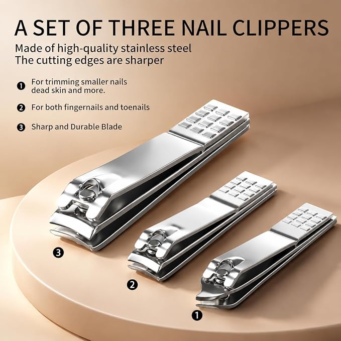 Manicure Set, Stainless Steel Nail Clipper Set with Luxurious Travel Case | 12-Piece Set with Thicker Steel, Precision-ground Cutting Edges, and Smooth-finished Tools for Clean, Precise Trimming.