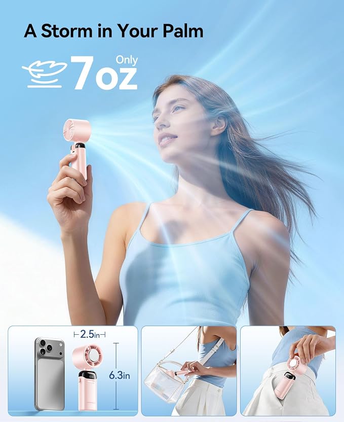 KIMMOO Handheld Portable Turbo Fan with Ice Cooler, Powerful 21000 RPM, Speed (1-199), Up to 14Hrs Cooling, Rechargeable Personal Fan, Small Pocket Hand Fans for Travel/Outdoor/Home/Office (Pink)