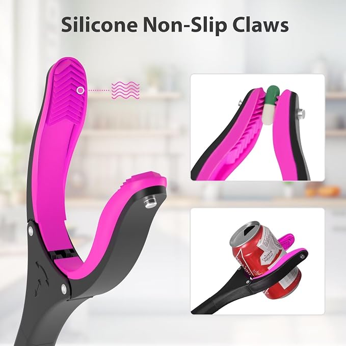 43" Foldable Grabber Reacher Pickup Tool for Seniors, Pink | 360° Rotating Jaw, Two Magnets, Extra Long Trash Picker Upper, Lightweight for Elderly, Indoor & Outdoor