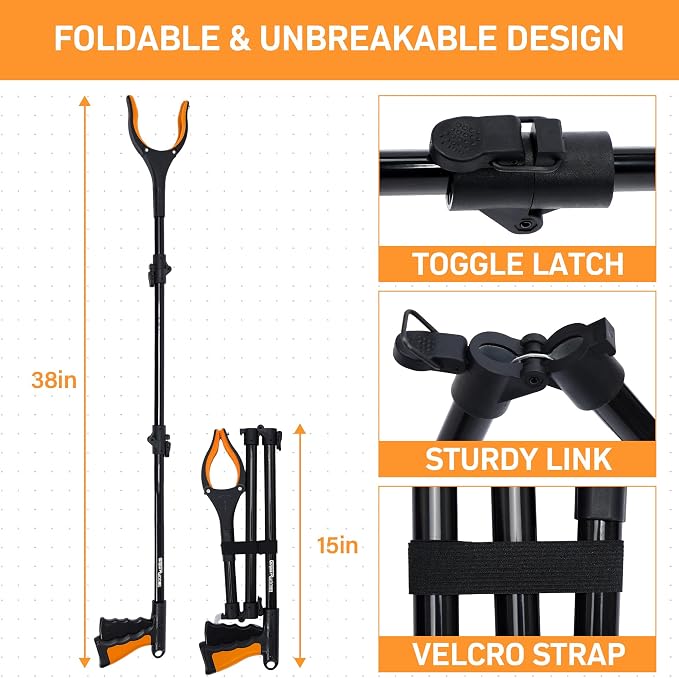 38" Extra Long Grabber Reacher Tool – 2 Pack Extra Long Foldable Reacher Grabber Pickup Tools with 360° Rotating Jaw - Heavy Duty Pick Up Grabbers for Seniors, Trash, Surgery Recovery (Orange Blue)