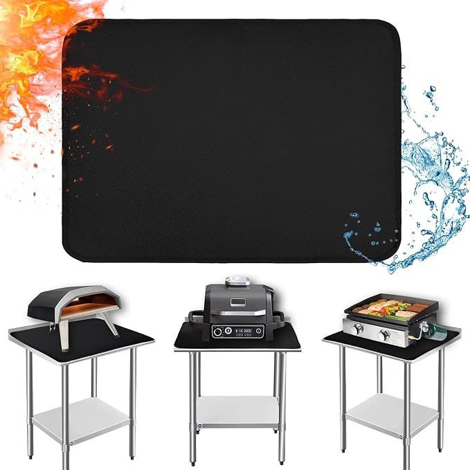 Heat Resistant Mats for Countertop fits Tabletop Grill, 31x24x0.04in, Black | 1022℉ Fireproof grill mat for countertop/table protection, fits gas/charcoal grills, pizza ovens, fits Blackstone & Ninja
