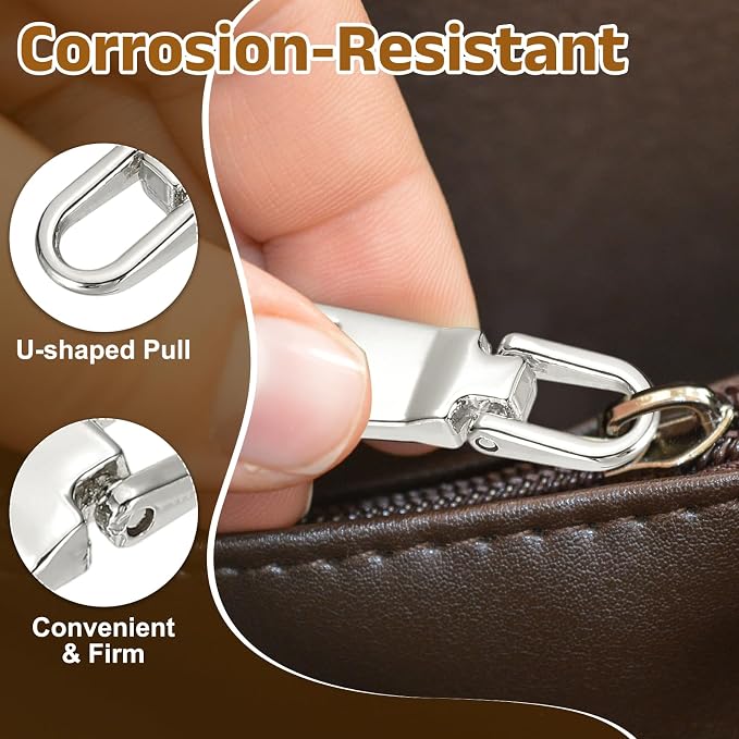 uxcell 10pcs Zipper Pull, 1.12 Inch Zinc Alloy Zip Puller Zipper Pull Replacement Sewing Zippers Tapes for Luggage Clothing Jackets Backpacks Boots, Stainless Steel Color