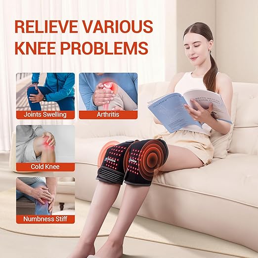 Red Light Therapy & Vibration Massage Knee Brace- 660nm&850nm Red Light Therapy Heated Device for Knee/Joint/Elbow/Shoulder Pain Relief, Faster Recovery- Infrared Light Therapy for Faster Recovery - Great for Athletes & Beyond