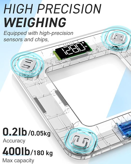 INSMART Smart Scale for Body Weight, Digital Bathroom Scale with BMI, Muscle Mass, Bluetooth Body Fat Scale,17 Body Composition Analyzer with Smart APP Sync Weight Scale, 400 lbs- Blue