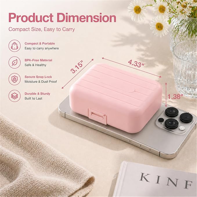 Travel Pill Box, Double Layer 7-Compartments Large Pill Organizer, 4.3" x 3.1" x 1.4" Portable Weekly Pill Case Container for Pocket, 7 Day Compact Medicine Holder for Vitamins, Fish Oils Pink