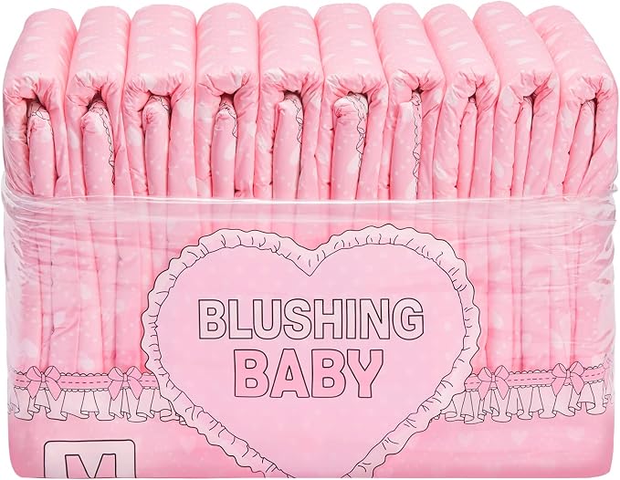 Littleforbig Printed Adult Brief Diapers 10 Pieces - Blushing Baby Pink(M)