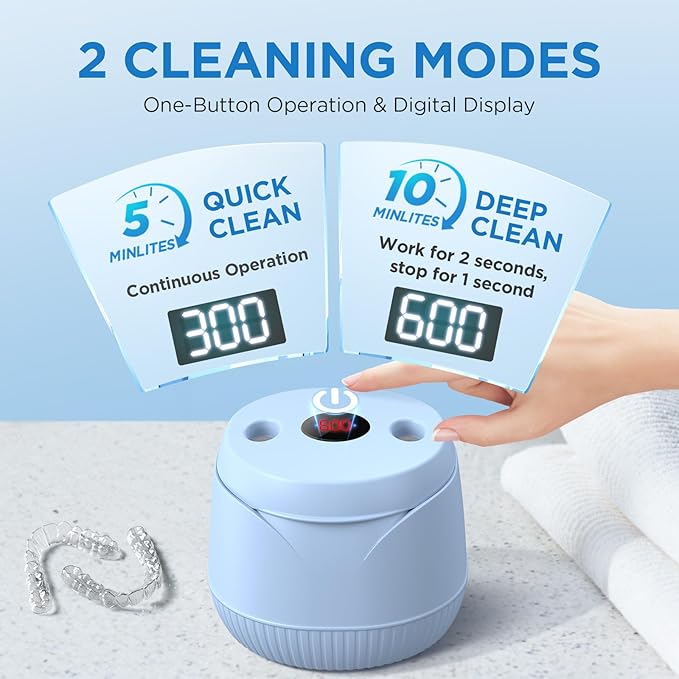 Dental Ultrasonic Retainer Cleaner Machine - Dental Cleaning Pod for Denture, Mouth Guard, Aligner, Night Guard, Braces, Toothbrush Heads, Jewelry, 45kHz Retainer Cleaner with Digital Timer & 200ML
