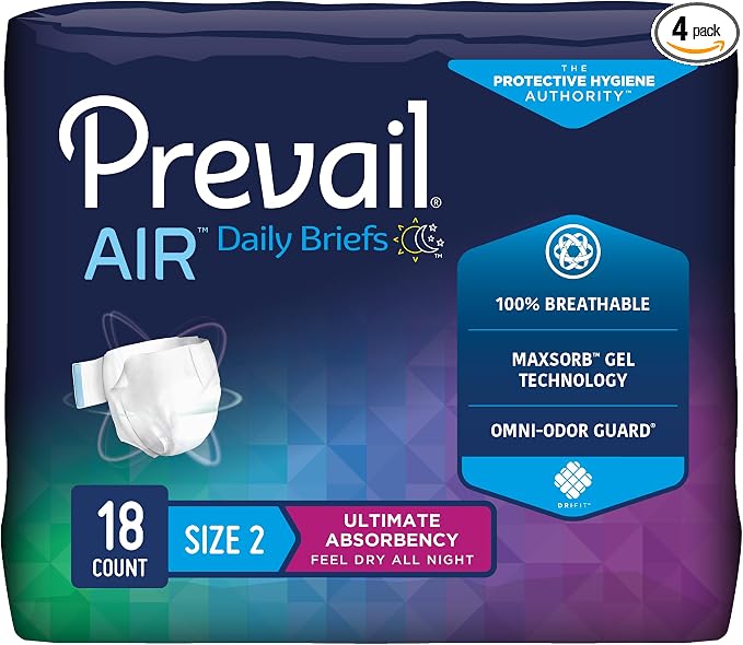 Prevail Breezers 360 Incontinence Briefs, Ultimate Absorbency, Size Two, 72 Count