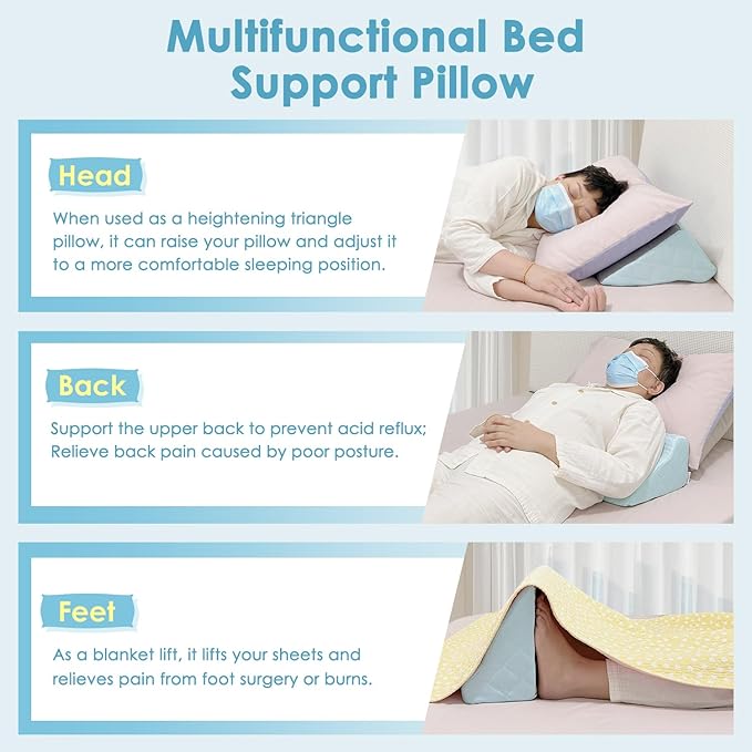 NEPPT Wedge Pillow for Seniors Side Sleeping Post Surgery Wedge Bedsore Pressure Relief Incline Pillow Patient Turning Wedges for Bed Positioning Adults Triangle Pillows for Back Support (Cooling)