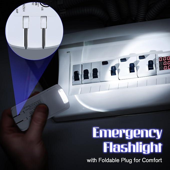Enhon Emergency Power Failure Night Lights, 5-in-1 Multi Color LED Light, Rechargeable Flashlight with Foldable Plug, Automatic On Off Motion Sensor for Bedrooms, Hallways, Black Outs(3 Pack)