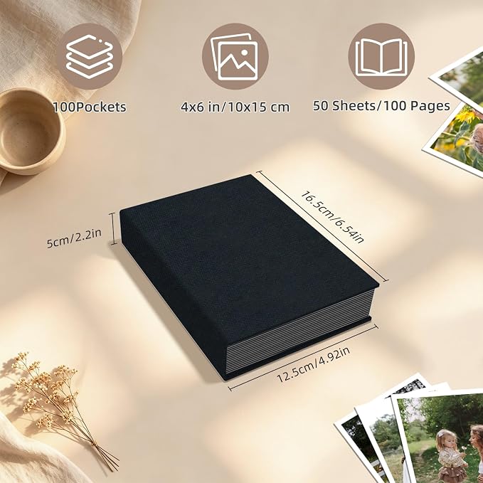 Popotop Photo Album 4x6 100 Pockets for Wedding Gifts,Linen Hardcover Picture Albums for Family Anniversary Baby Vacation Pictures