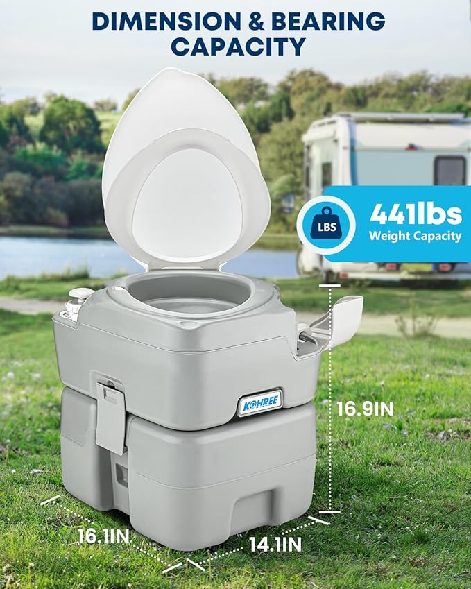 Kohree Camping Toilet Portable 5.3 Gallon, 20L Porta Potty for Adults | with Diagonal Elongated Bowl Seat, Handle Flush Pump, Leak-Proof Cassette Toilet for RV Trailer Trucker Boat Marine Home Use