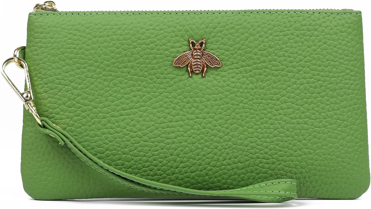 imeetu Wristlet Wallets for Women, Wristlet Clutch Purse, Phone Wallet | Genuine Leathe Wallet Women, Lightweight Water-resistant Long Wallet with Wrist Strap, Zip Coin Pocket, Gift Box, Bee Decor