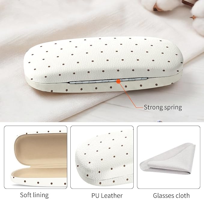 Glasses Case Hard Shell, Cute Sunglasses Case for Women Leather Protective Case for Eyeglass with Cleaning Cloth