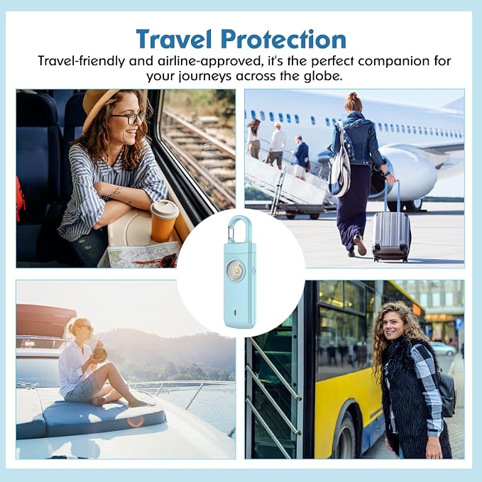 Rechargeable Personal Alarm for Women, Keychain Siren Alarm with USB Charging, Back to School College Essentials for Daughter, College Students, Teen Girls, Elders, Kids, Travel Essentials, Aqua
