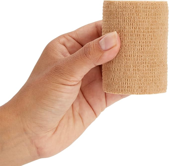 12-Rolls Self Adherent Bandage Wrap, Vet Tape - 3 in x 5 Yds Breathable, Elastic Cohesive Wrap Tape for Wrist, Swelling, Sports, Tattoo (Tan) (Pack of 2)