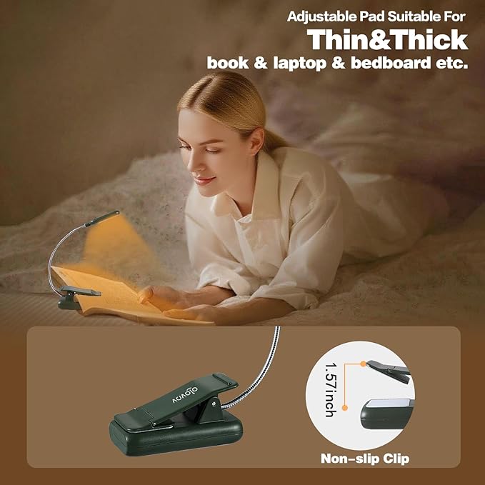 VAVOFO Rechargeable Book Light for Reading in Bed Kids, 7 LED Reading Light with 9-Level Warm Cool White Daylight, Eye Care Lamp with Power Indicator for Bookworms (Garden Green)