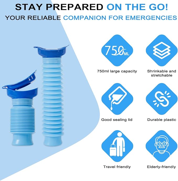 Pee Bottles for Men,Portable Urinal for Men,Collapsible Urine Bottle 750ML | Car Urinals for Men and Women,Emergency Urinal Bottle Shrinkable Pocket Toilet for Travel,Camping,Traffic Jam,Road Trips