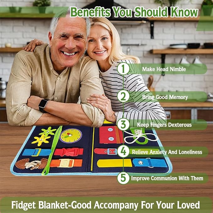 Fidget Blanket for Adults with Dementia, Fidget Blankets for Seniors for Anxiety Relief, Alzheimers and Dementia Sensory Mat for Elderly