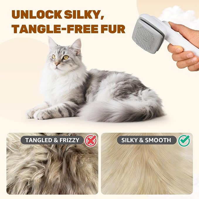 Self Cleaning Slicker Brush for Dogs & Cats – Skin-Friendly One Click Hair Removal, Deshedding Tool for Long & Short Hair, Reduces Shedding & Removes Mats, Safe for Puppies & Kittens - Green
