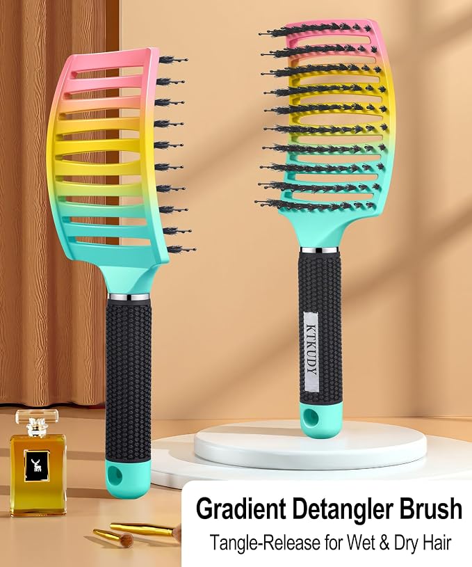 Detangling Brush for Women & Kids, Wet & Dry Hair, All Hair Types | Less pulling & breakage, Boar bristles tame frizz & add shine, Vents for faster blow-drying, Lightweight 4 oz, Non-slip grip