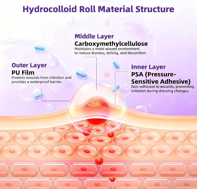Hydrocolloid Bandages for Wound Care, Hydrocolloid Roll with Self-Adhesive,Ultra Absorbent, Flexible & Waterproof, DIY Size & Shape First Aid Kit Essential (2in*12ft)