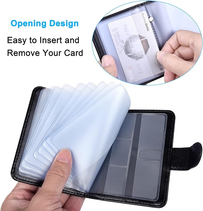 Wisdompro Credit Card Holder, RFID Blocking Wallet Debit Card Protector | Slim Leather Credit Card Organizer Case, Card Case with Magnetic Closure, 20 Card & 7 Memory Card Slots - Vertical Black