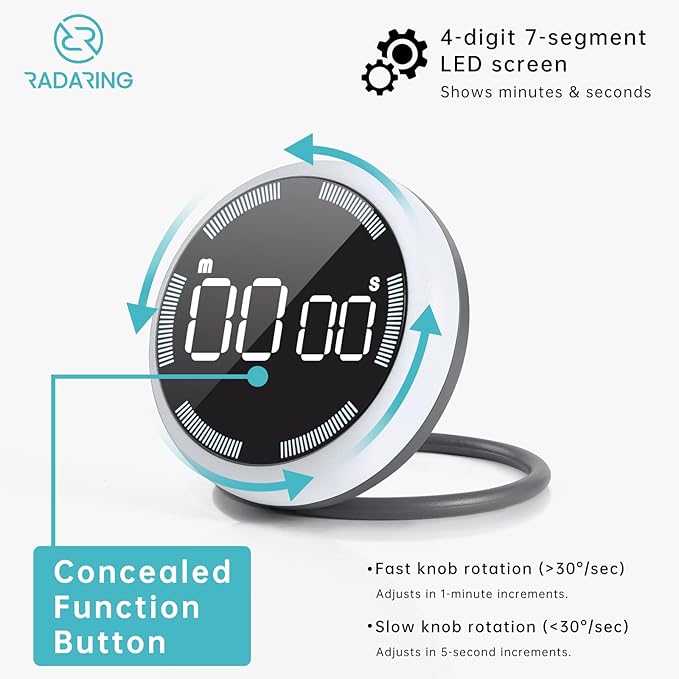 White Quick Que Kitchen Timers, Visual timers Large LED Display Magnetic Countdown Countup Timer for Classroom Cooking Fitness Baking Studying Teaching, Easy for Kids and Seniors (White)
