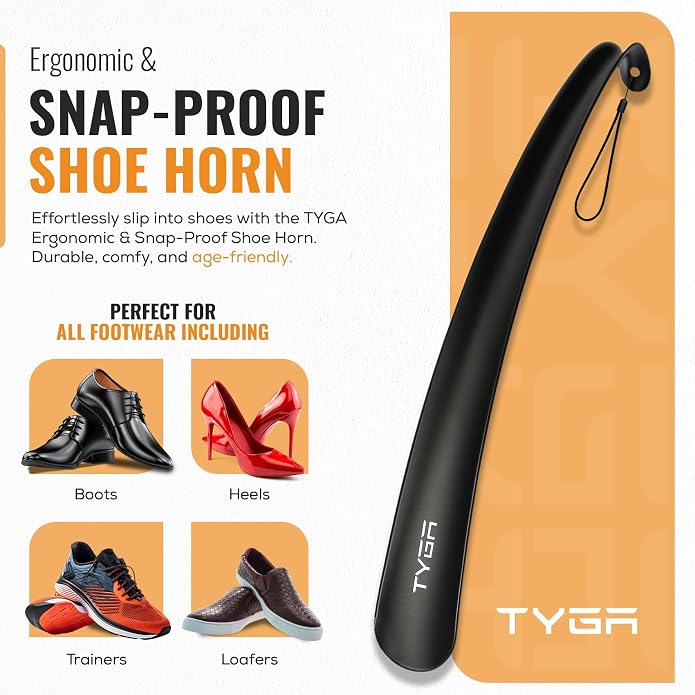 TYGA Shoe Horn Long Handled 17in 43cm Long Plastic Shoehorn for Men, Women, Senior Comfort Grip Shoe Horn Flexible Snap-Proof