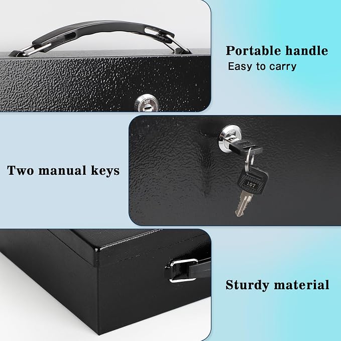 xydled Fireproof Document Box with Key Lock, Fire Safe Box, Black | Fire and water resistant lock box for documents, passports, cash and valuables, keeping secure at home, 13.2 x 11 x 5.1 Inch