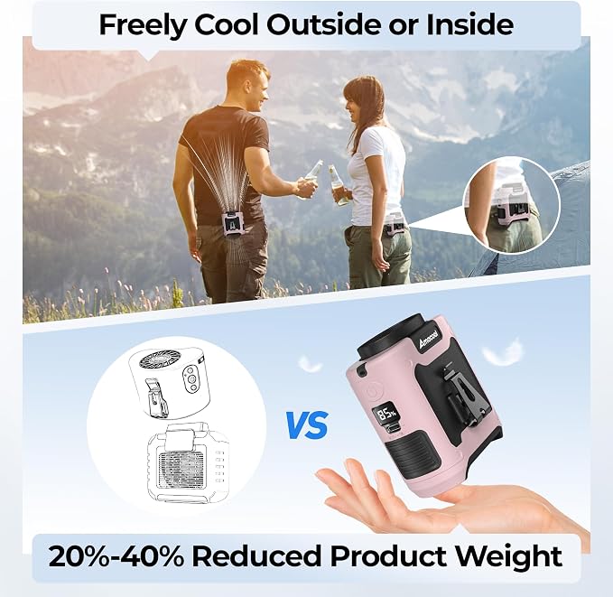 AMACOOL Portable Waist Fan Clip On, 10000mAh Wearable Shirt Fan | Gifts for Men Dad Husband, Rechargeable Powerful Belt Fans, Birthday Gifts for Women Jobsite Travel Camping Essentials 2026