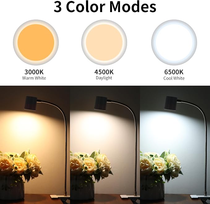 Dott Arts Desk Lamp,USB Clip On Light with 3 Color Modes,LED Reading Lamp | 360° Gooseneck Book Light,Eye-Care Reading Light for Home Office,10 Brightness Headboards White