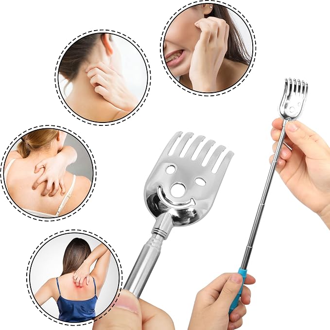 CERRXIAN 5 Pack Telescoping Back Scratcher, Portable Extendable Back Scratcher, Telescoping Metal Back Scratchers/Hand Massager with Soft Rubber Handles for Adults, Kids,Dogs