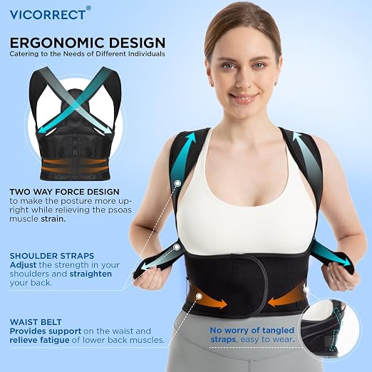 Posture Corrector for Women and Men: Adjustable Back Brace for Upper Back Support & Shoulder Neck Pain Relief - Lightweight Breathable Design (Black Small)