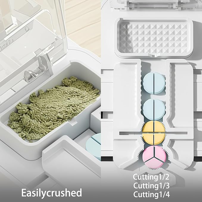 Precision Pill Cutter with Centering Guide - Multi-Angle Tablet Splitter for 1/2, 1/3 & 1/4 Cuts, Includes Pill Crusher & Storage Compartment (Clear)