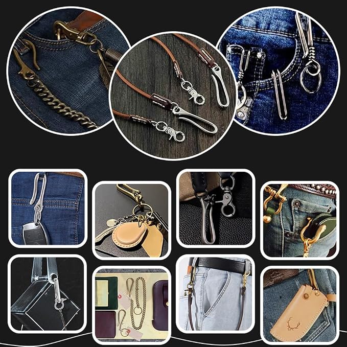 PH PandaHall 2pcs Fish Hook Keychain, Brass Key Ring Solid U Shape Key Hook Key Holder Belt Keyring Pocket Clip with Key Shackle Heavy Duty Car Keychain for Men Women Wallet Chain, Gunmetal