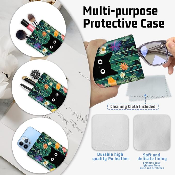 Soft Sunglasses Eyeglass Glasses Case,7x3.5inch Portable PU Leather Squeeze Top Holder Bag Pouch for Women Men