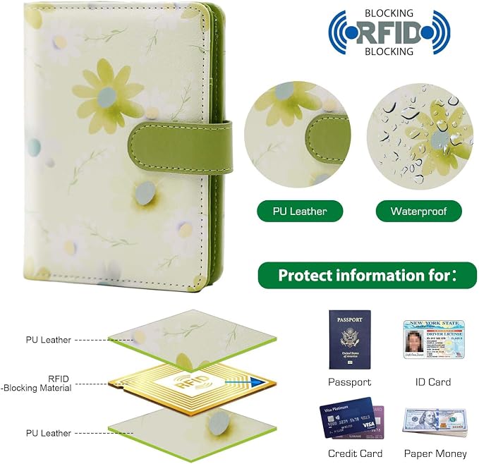 Melsbrinna Rfid Passport Holder for Travel women/Men, Cute Passport Wallet Rfid Blocking Card Slots, Rfid Passport Cover/CaseTravel Wallet, Passport Book Holder (1, floral green)