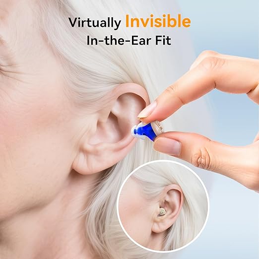 OTC Hearing Aids for Seniors - Rechargeable Invisible Hearing Aids with AI Noise Cancellation, 100+ Hours Battery Life, Comfort Fit Ear Canal Design