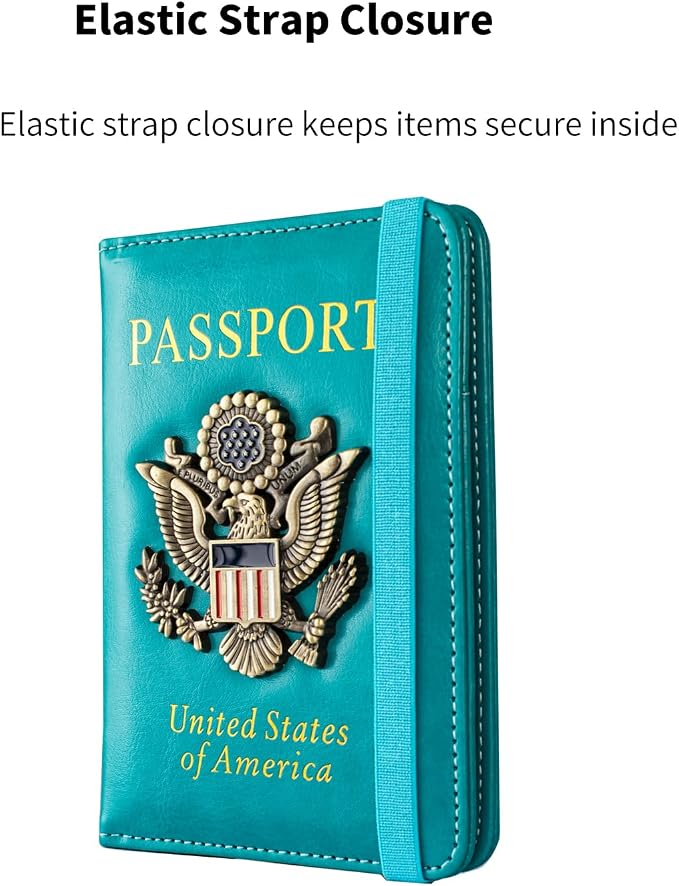 Passport Holder and Card Slot Combo RFID Blocking Leather Travel Passport Wallet for Men and Women US Passport Cover, Light Blue