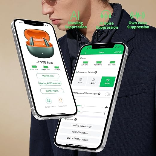 RIC PRO Rechargeable Hearing Aids for Seniors, Clear Sound with AI Noise Reduction, Bluetooth Connectivity, Comfortable RIC Design, All‑Day Battery