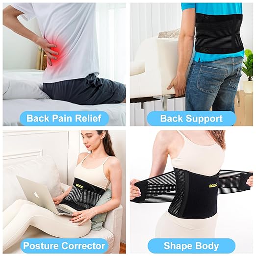 Back Brace for Women and Men,Back Support Belt Relieve Lower Back Pain, Lower Back Brace with 8 Reinforce Bones,Scoliosis, Sciatica,Herniated Disc 04 Black-S