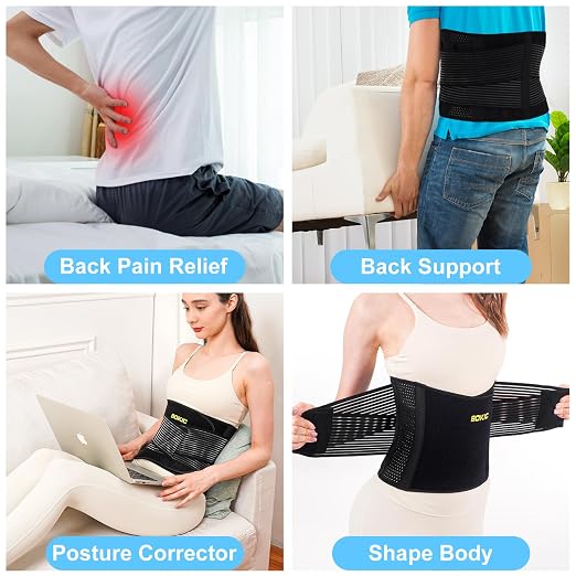 Back Brace for Men and Women Lower Back, Lumbar Support Belt Relieve Lower Back Pain with 8 Reinforce Bones,Scoliosis, Sciatica,Herniated Disc,Back Brace for Lifting at Work 04 Black-L