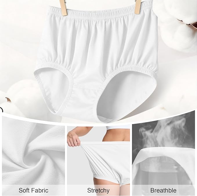 Womens Waterproof Incontinence Pants Leakproof Adult Diaper Covers Plastic Rubber Underwear Alternative(White，L)