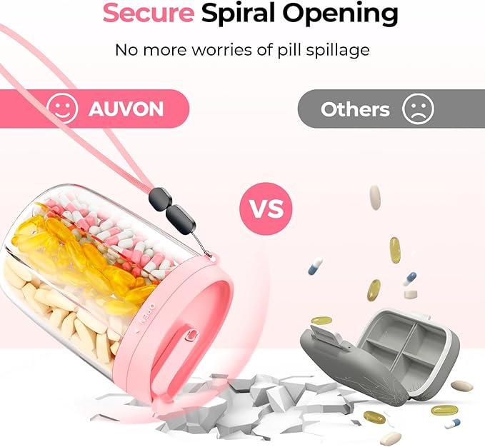 AUVON Large Pill Organizer, Pill Dispenser for Holding 6 Various Vitamins, Pill Box Case with Anti-Mixing & Wide Opening Design, Easy to Retrieve Meds, Includes 20 Pcs Stick-on Labels