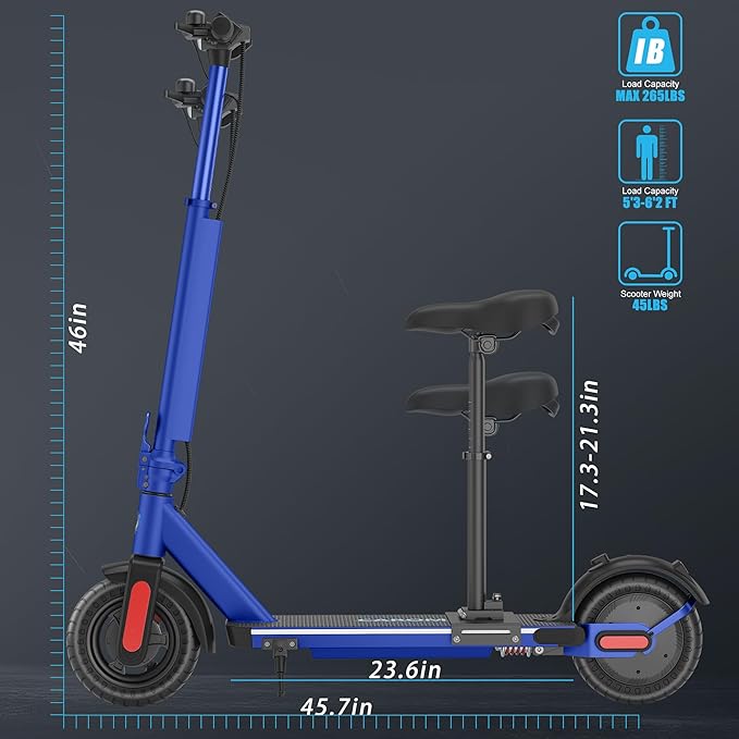 Caroma Electric Scooter with Seat Option,500/350W Motor Up to 25/20 Miles Range & 25/20 MPH Speed,9" Tires,Adjustable Electric Scooter for Adults,Foldable Commuting