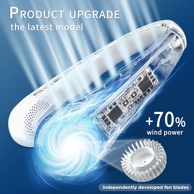 FrSara Neck Fan, Portable Fan Strong Wind, Upgraded 4000mAh, 360° Cooling | Upgraded Air Volume, Quiet, No Hair Twisting, Even Air Volume On Both Sides, Non-Slip Material, Short Charging, Long Use Time