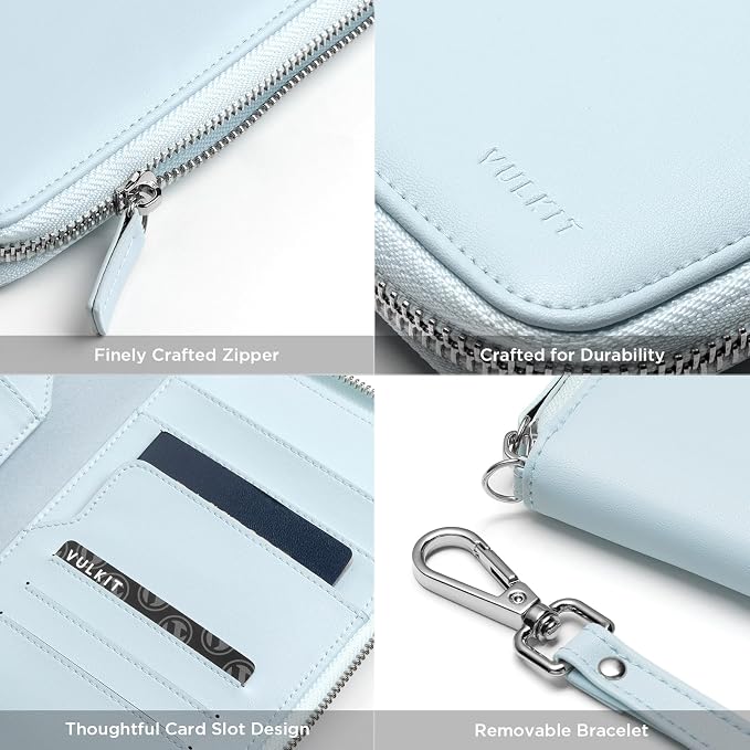 VULKIT Family Passport Holder for 4 Passports, RFID Blocking Travel Wallet | 6 Card Slots, 2 SIM Pockets, Secure Zipper Closure, Holds 4 Passports, Family Travel Essential